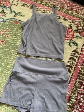 Women’s Ribbed Bike Shorts and Tank Set - Dusty Gray